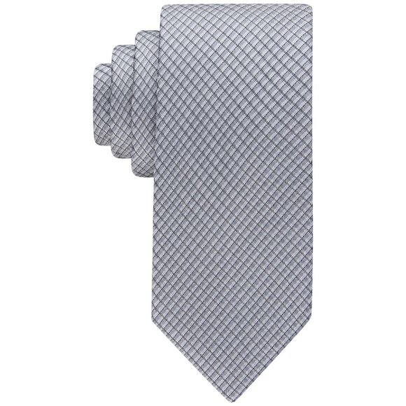 Calvin Klein Men's Silver Grid Tie Grey OS B4HP - Picture 1 of 3